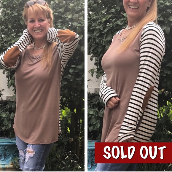 The White Lotus Boutique Tops - LAST 🔘 Stripe Top with Elbow Patch